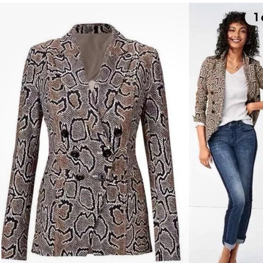 CAbi Python Snakeskin Ponte Knit  Double-Breasted Blazer